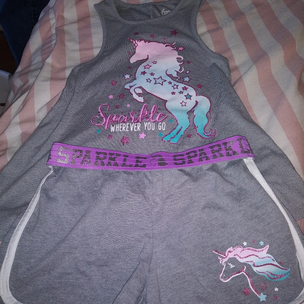 Girls 7/8 Wonderkids Unicorn Short Set nwot